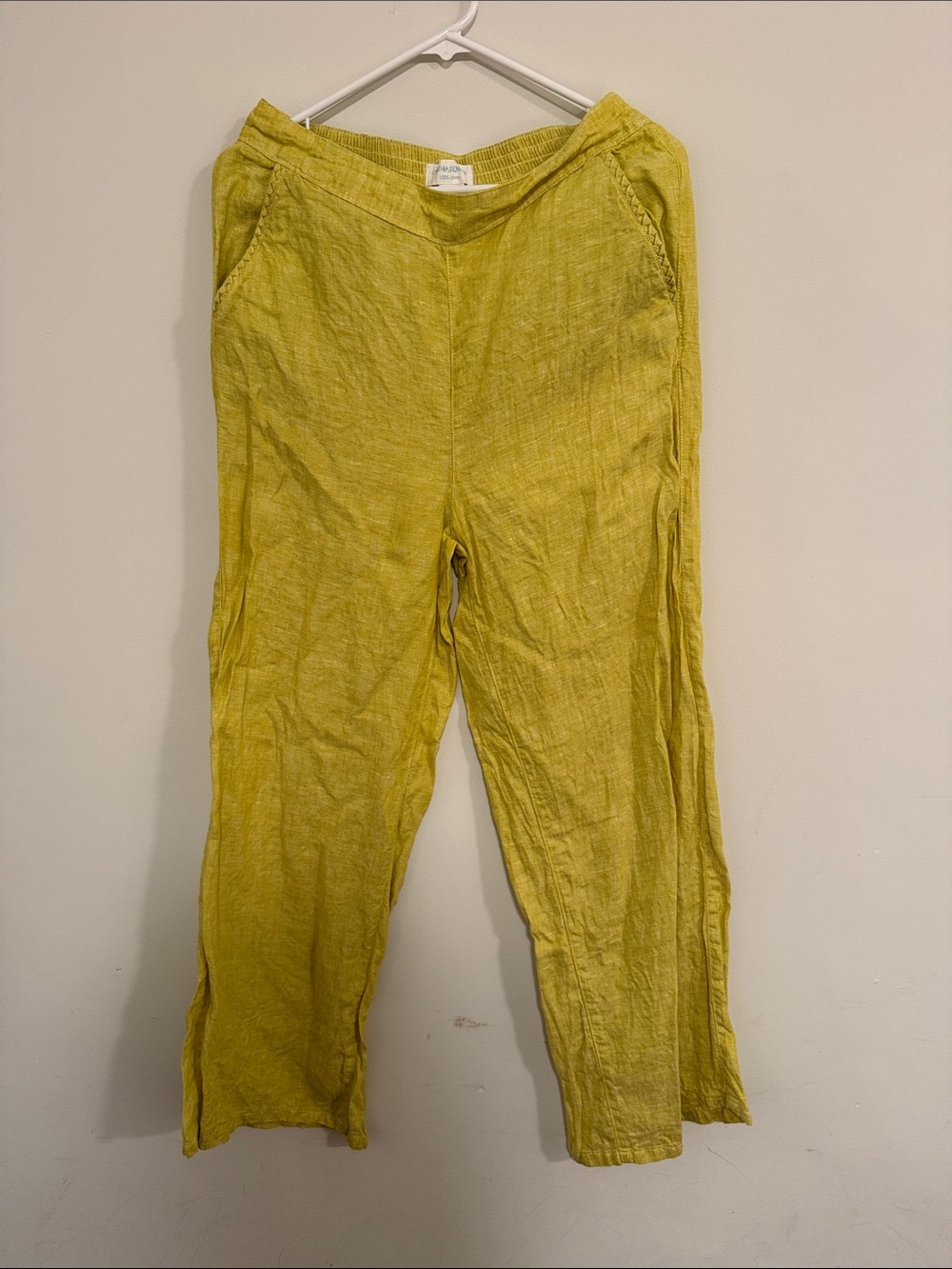 Cynthia Rowley Lime Green Linen Blend Wide-Leg Pants